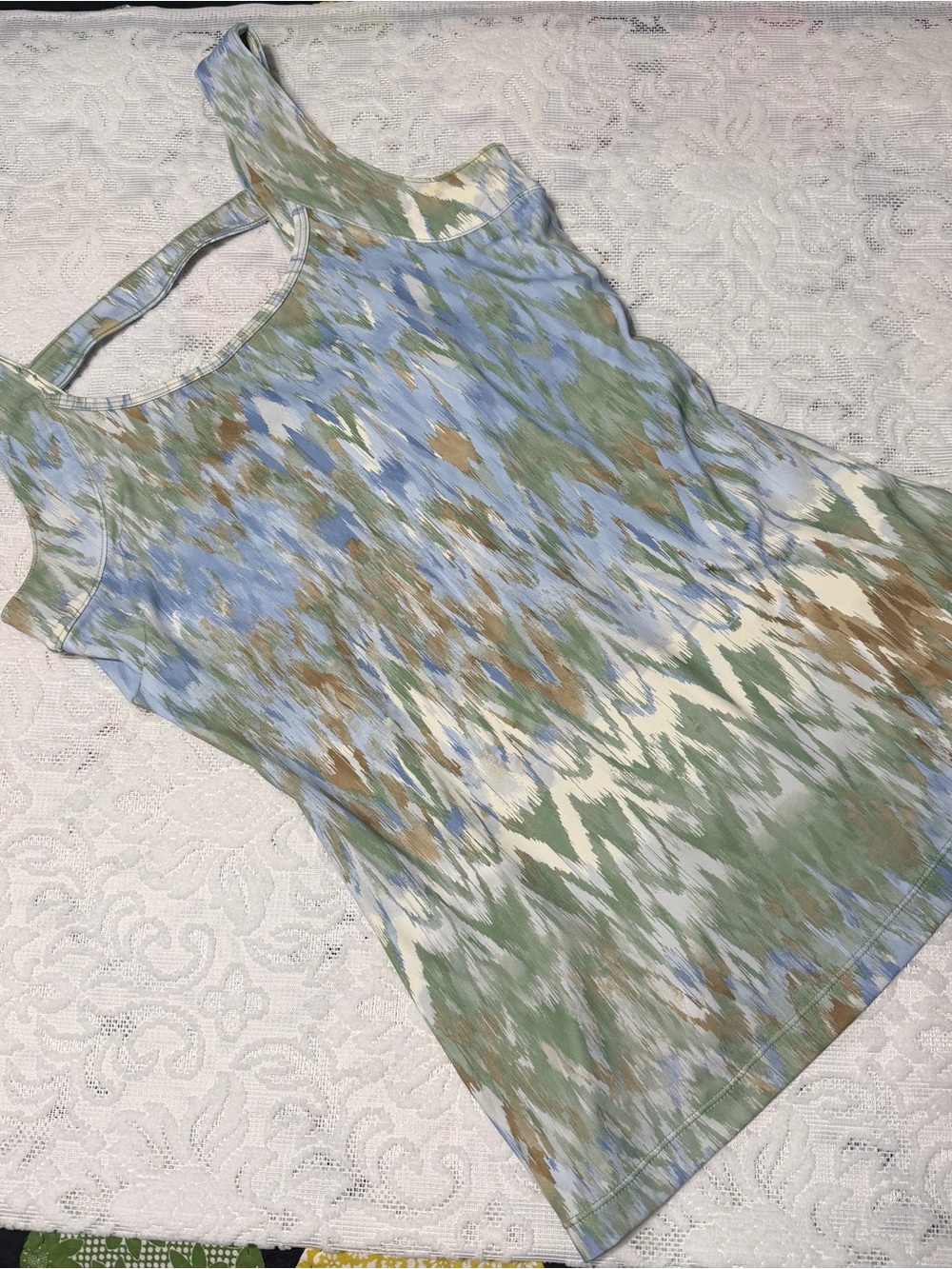Women’s Aspire Abstract Print Athletic Racerback Tank Top in Blue, Green & Tan